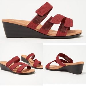 Vionic Park Deanna comfort wedge sandal Velcro adjustable Wine red 8